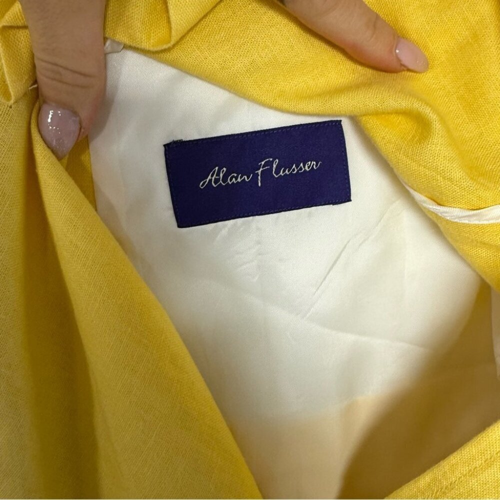 Alan Flusser Yellow Linen Blend Blazer Lightweight Tailored Jacket Large - Picture 10 of 12